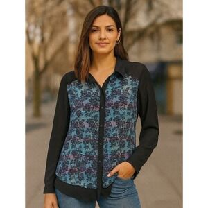 Olsenboye Retro Chic Floral Print Blouse Button Down Long Sleeve Top Shirt S‎